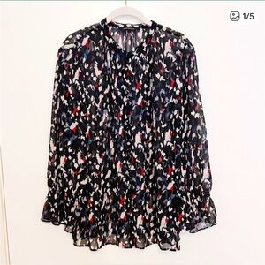 Club Monaco Sheer Print Bell Sleeve Button Front Blouse